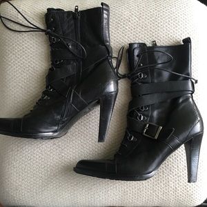 Sexy Black Designer de barbara BUI Leather buckle heel boots 38 Italy